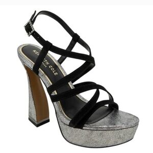 Elegant Black and Silver Women's Heels Kenneth Cole Sz 10 NIB Sandals Platform